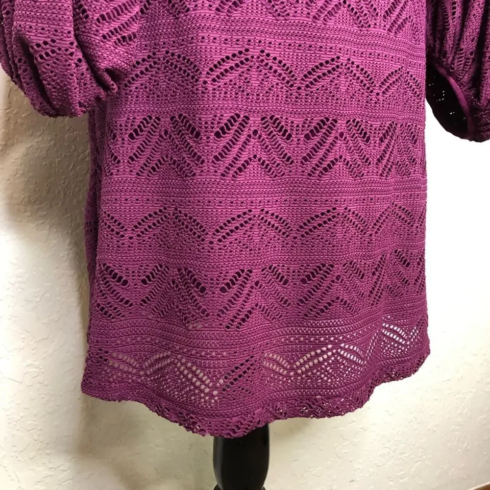 Anthropologie Maeve purple crochet knit overlay balloon sleeve dress Extra Small